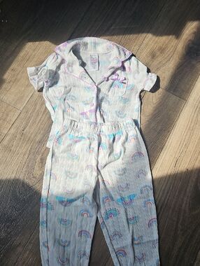 Girls White Rainbow Print Pajama Set